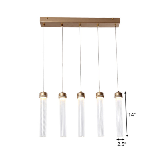 Tubular Clear Glass Cluster Pendant Light Minimalism 5-Light Brass Hanging Ceiling Lamp Clearhalo 'Ceiling Lights' 'Chandeliers' 'Glass shade' 'Glass' 'Modern Pendants' 'Modern' 'Pendant Lights' 'Pendants' Lighting' 520201