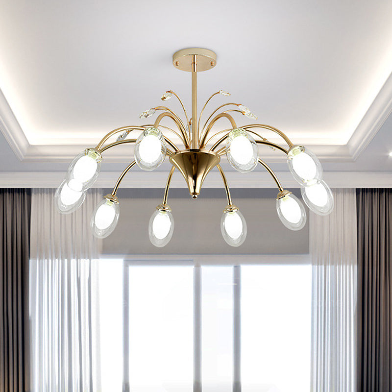 Clear Glass Egg Hanging Light Fixture Modern 10 Heads Sputnik Pendant Chandelier in Brass Brass Clearhalo 'Ceiling Lights' 'Chandeliers' 'Glass shade' 'Glass' 'Modern Chandeliers' 'Modern' Lighting' 520223