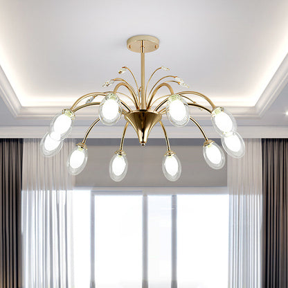 Clear Glass Egg Hanging Light Fixture Modern 10 Heads Sputnik Pendant Chandelier in Brass Brass Clearhalo 'Ceiling Lights' 'Chandeliers' 'Glass shade' 'Glass' 'Modern Chandeliers' 'Modern' Lighting' 520223