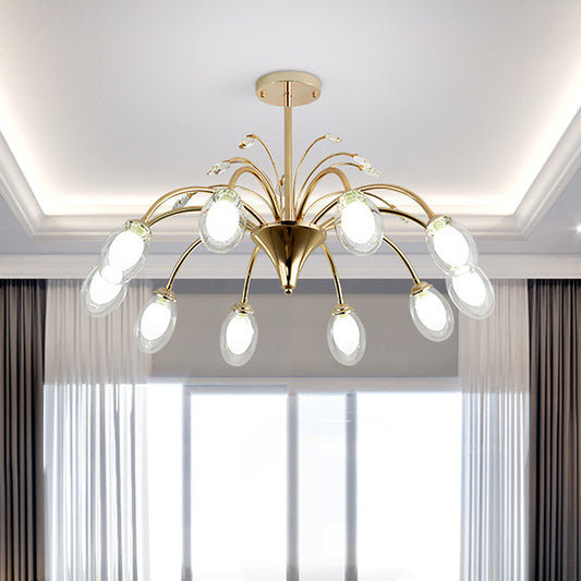Clear Glass Egg Hanging Light Fixture Modern 10 Heads Sputnik Pendant Chandelier in Brass Brass Clearhalo 'Ceiling Lights' 'Chandeliers' 'Glass shade' 'Glass' 'Modern Chandeliers' 'Modern' Lighting' 520223