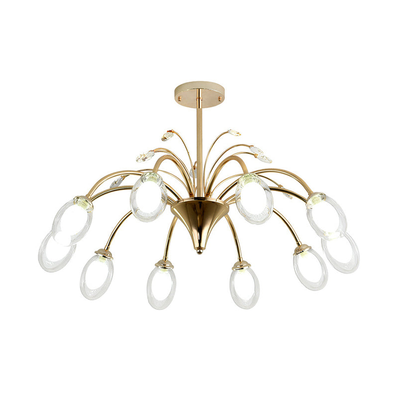 Clear Glass Egg Hanging Light Fixture Modern 10 Heads Sputnik Pendant Chandelier in Brass Clearhalo 'Ceiling Lights' 'Chandeliers' 'Glass shade' 'Glass' 'Modern Chandeliers' 'Modern' Lighting' 520225