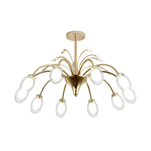 Clear Glass Egg Hanging Light Fixture Modern 10 Heads Sputnik Pendant Chandelier in Brass Clearhalo 'Ceiling Lights' 'Chandeliers' 'Glass shade' 'Glass' 'Modern Chandeliers' 'Modern' Lighting' 520225