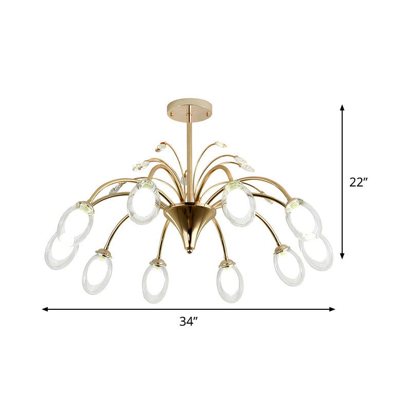 Clear Glass Egg Hanging Light Fixture Modern 10 Heads Sputnik Pendant Chandelier in Brass Clearhalo 'Ceiling Lights' 'Chandeliers' 'Glass shade' 'Glass' 'Modern Chandeliers' 'Modern' Lighting' 520227