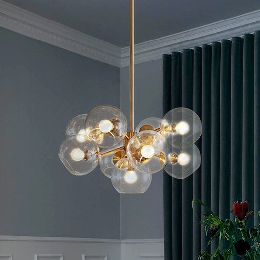 Bubble Hanging Chandelier Post-Modern Clear Glass 9 Lights Brass Ceiling Pendant Lamp Clearhalo 'Ceiling Lights' 'Chandeliers' 'Glass shade' 'Glass' 'Modern Chandeliers' 'Modern' Lighting' 520229