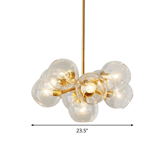 Bubble Hanging Chandelier Post-Modern Clear Glass 9 Lights Brass Ceiling Pendant Lamp Clearhalo 'Ceiling Lights' 'Chandeliers' 'Glass shade' 'Glass' 'Modern Chandeliers' 'Modern' Lighting' 520232