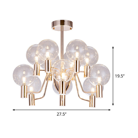 12 Bulbs Living Room Chandelier Minimalist Gold Suspended Pendant Light with Pendulum Clear Glass Shade Clearhalo 'Ceiling Lights' 'Chandeliers' 'Glass shade' 'Glass' 'Modern Chandeliers' 'Modern' Lighting' 520253