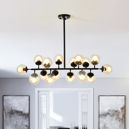 Clear Glass Ball Ceiling Chandelier Simple 16-Light Suspension Lamp in Black with Linear Design Black Clearhalo 'Ceiling Lights' 'Chandeliers' 'Glass shade' 'Glass' 'Modern Chandeliers' 'Modern' Lighting' 520266