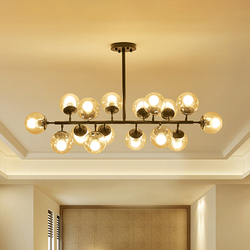 Clear Glass Ball Ceiling Chandelier Simple 16-Light Suspension Lamp in Black with Linear Design Clearhalo 'Ceiling Lights' 'Chandeliers' 'Glass shade' 'Glass' 'Modern Chandeliers' 'Modern' Lighting' 520268