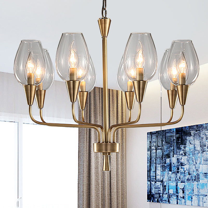 Clear Glass Cup Hanging Lighting Modernism 8-Head Pendant Chandelier in Brass with Curved Arm Clearhalo 'Ceiling Lights' 'Chandeliers' 'Glass shade' 'Glass' 'Modern Chandeliers' 'Modern' Lighting' 520297
