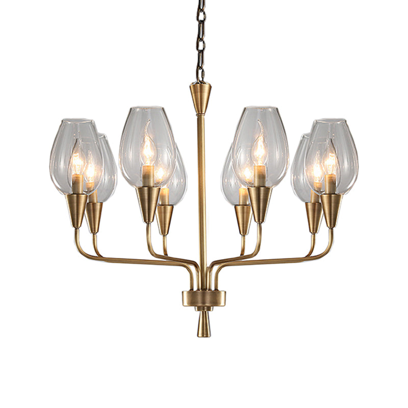 Clear Glass Cup Hanging Lighting Modernism 8-Head Pendant Chandelier in Brass with Curved Arm Clearhalo 'Ceiling Lights' 'Chandeliers' 'Glass shade' 'Glass' 'Modern Chandeliers' 'Modern' Lighting' 520298