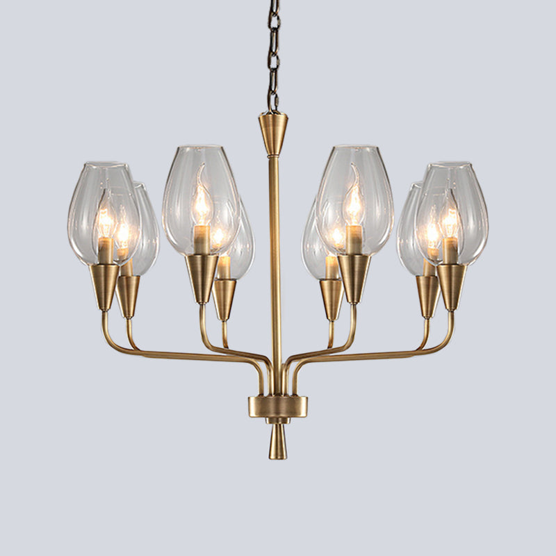 Clear Glass Cup Hanging Lighting Modernism 8-Head Pendant Chandelier in Brass with Curved Arm Clearhalo 'Ceiling Lights' 'Chandeliers' 'Glass shade' 'Glass' 'Modern Chandeliers' 'Modern' Lighting' 520299