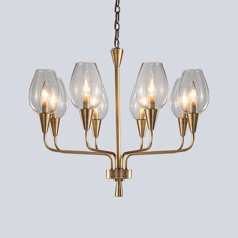 Clear Glass Cup Hanging Lighting Modernism 8-Head Pendant Chandelier in Brass with Curved Arm Clearhalo 'Ceiling Lights' 'Chandeliers' 'Glass shade' 'Glass' 'Modern Chandeliers' 'Modern' Lighting' 520299