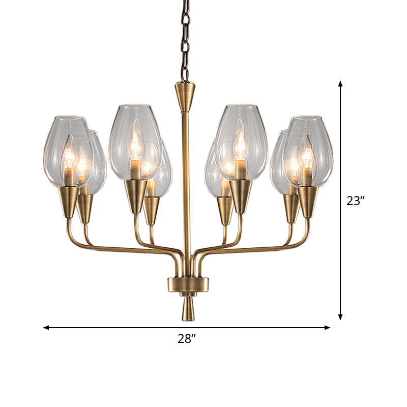 Clear Glass Cup Hanging Lighting Modernism 8-Head Pendant Chandelier in Brass with Curved Arm Clearhalo 'Ceiling Lights' 'Chandeliers' 'Glass shade' 'Glass' 'Modern Chandeliers' 'Modern' Lighting' 520300