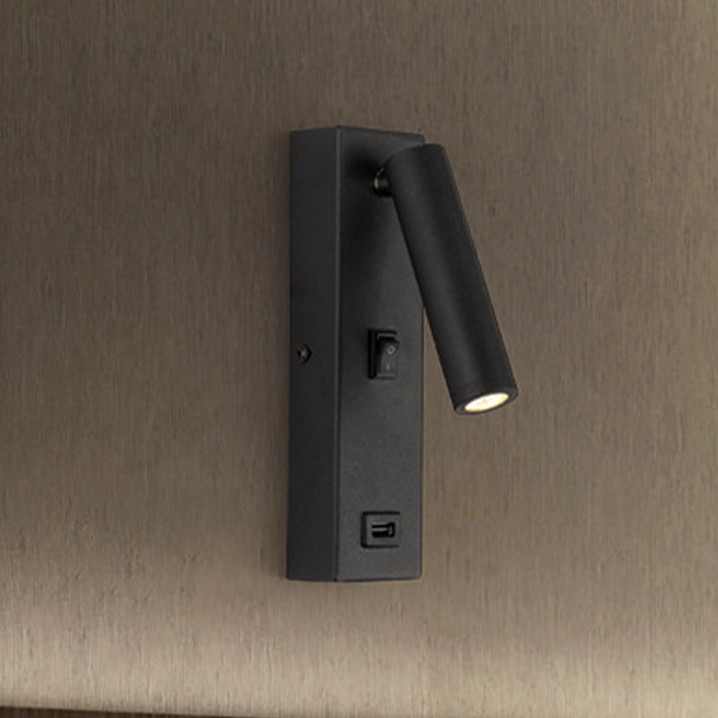 USB Rechargeable Tube Wall Sconce Simple Metal Integrated LED Black/White Wall Light Fixture, Warm/White Light Black Clearhalo 'Cast Iron' 'Glass' 'Industrial' 'Modern wall lights' 'Modern' 'Tiffany' 'Traditional wall lights' 'Wall Lamps & Sconces' 'Wall Lights' Lighting' 520356