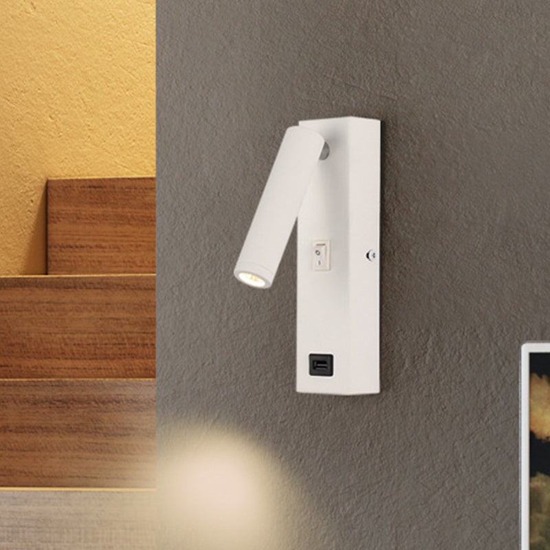 USB Rechargeable Tube Wall Sconce Simple Metal Integrated LED Black/White Wall Light Fixture, Warm/White Light Clearhalo 'Cast Iron' 'Glass' 'Industrial' 'Modern wall lights' 'Modern' 'Tiffany' 'Traditional wall lights' 'Wall Lamps & Sconces' 'Wall Lights' Lighting' 520362