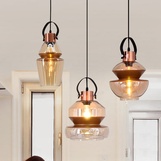 Copper Urn Pendant Lighting Fixture Modern 1 Head Clear Glass Hanging Lamp, 6.5"/8"/10" Wide Copper 6.5" Clearhalo 'Ceiling Lights' 'Chandeliers' 'Glass shade' 'Glass' 'Modern Pendants' 'Modern' 'Pendant Lights' 'Pendants' Lighting' 520370