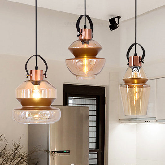 Copper Urn Pendant Lighting Fixture Modern 1 Head Clear Glass Hanging Lamp, 6.5"/8"/10" Wide Clearhalo 'Ceiling Lights' 'Chandeliers' 'Glass shade' 'Glass' 'Modern Pendants' 'Modern' 'Pendant Lights' 'Pendants' Lighting' 520371