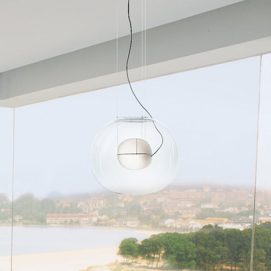 Globe Hanging Light Fixture Modern Smoke Gray/Clear Glass 1 Head Dining Room Pendant Light Kit Clear Clearhalo 'Ceiling Lights' 'Chandeliers' 'Glass shade' 'Glass' 'Modern Pendants' 'Modern' 'Pendant Lights' 'Pendants' Lighting' 520413
