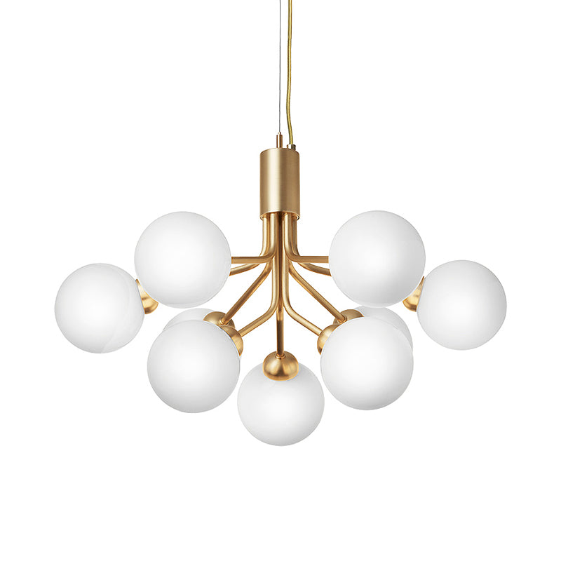 Contemporary 9 Bulbs Chandelier Lighting with Cream Glass Shade Brass Molecular Hanging Lamp Fixture Clearhalo 'Ceiling Lights' 'Chandeliers' 'Glass shade' 'Glass' 'Modern Chandeliers' 'Modern' Lighting' 520428