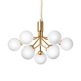 Contemporary 9 Bulbs Chandelier Lighting with Cream Glass Shade Brass Molecular Hanging Lamp Fixture Clearhalo 'Ceiling Lights' 'Chandeliers' 'Glass shade' 'Glass' 'Modern Chandeliers' 'Modern' Lighting' 520428