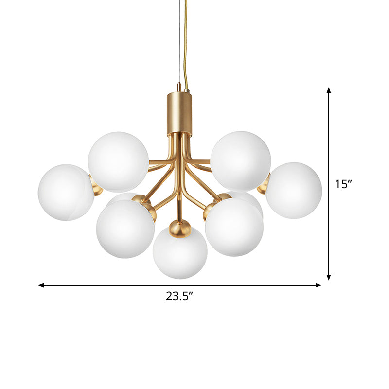Contemporary 9 Bulbs Chandelier Lighting with Cream Glass Shade Brass Molecular Hanging Lamp Fixture Clearhalo 'Ceiling Lights' 'Chandeliers' 'Glass shade' 'Glass' 'Modern Chandeliers' 'Modern' Lighting' 520430