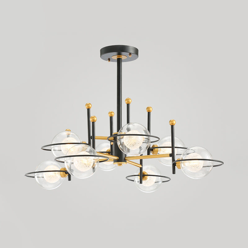 Black Round Ceiling Light Fixture Modernism 8 Lights Clear Glass Vertical Chandelier Pendant Lamp Clearhalo 'Ceiling Lights' 'Chandeliers' 'Glass shade' 'Glass' 'Modern Chandeliers' 'Modern' Lighting' 520441