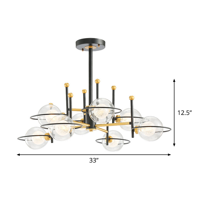 Black Round Ceiling Light Fixture Modernism 8 Lights Clear Glass Vertical Chandelier Pendant Lamp Clearhalo 'Ceiling Lights' 'Chandeliers' 'Glass shade' 'Glass' 'Modern Chandeliers' 'Modern' Lighting' 520442
