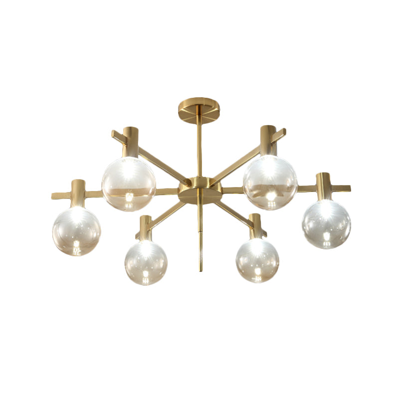 Ball LED Pendant Chandelier Post-Modern Clear Glass 6-Bulb Brass Hanging Lamp Kit with Radial Design Clearhalo 'Ceiling Lights' 'Chandeliers' 'Glass shade' 'Glass' 'Modern Chandeliers' 'Modern' Lighting' 520466