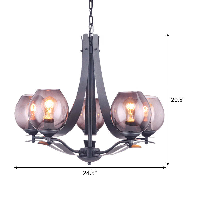 Modern Bud Pendant Light Grey Glass 5 Heads Bedroom LED Ceiling Chandelier with Slim Panel Arm Clearhalo 'Ceiling Lights' 'Chandeliers' 'Glass shade' 'Glass' 'Modern Chandeliers' 'Modern' Lighting' 520472