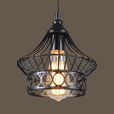 Vintage Lantern Pendant Lighting with Wire Net Shade 1 Light Metal Ceiling Light Fixture with Adjustable Cord in Black Black A Clearhalo 'Art Deco Pendants' 'Black' 'Cast Iron' 'Ceiling Lights' 'Ceramic' 'Crystal' 'Industrial Pendants' 'Industrial' 'Metal' 'Middle Century Pendants' 'Pendant Lights' 'Pendants' 'Rustic Pendants' 'Tiffany' Lighting' 5205