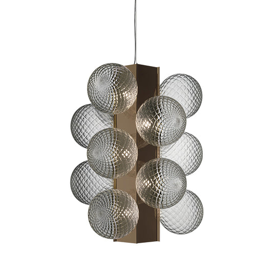 LED Bedside Pendant Modernist Brass Chandelier Light with Bubble Clear Lattice Glass Shade Clearhalo 'Ceiling Lights' 'Chandeliers' 'Clear' 'Close To Ceiling Lights' 'Glass shade' 'Glass' 'Industrial' 'Modern Chandeliers' 'Modern' 'Tiffany' 'Traditional Chandeliers' Lighting' 520513