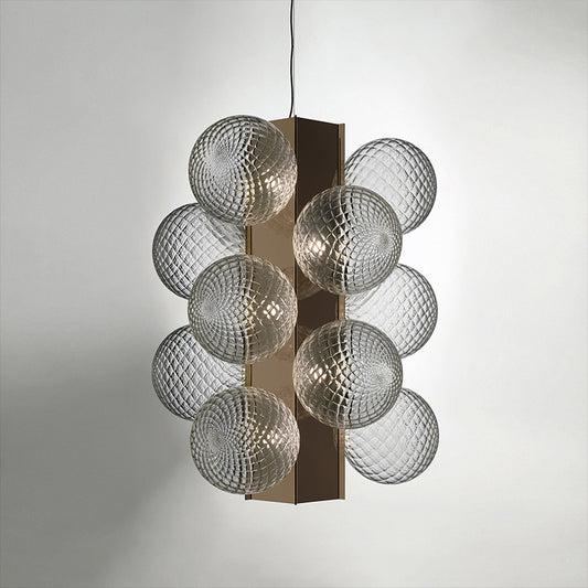 LED Bedside Pendant Modernist Brass Chandelier Light with Bubble Clear Lattice Glass Shade Clearhalo 'Ceiling Lights' 'Chandeliers' 'Clear' 'Close To Ceiling Lights' 'Glass shade' 'Glass' 'Industrial' 'Modern Chandeliers' 'Modern' 'Tiffany' 'Traditional Chandeliers' Lighting' 520514