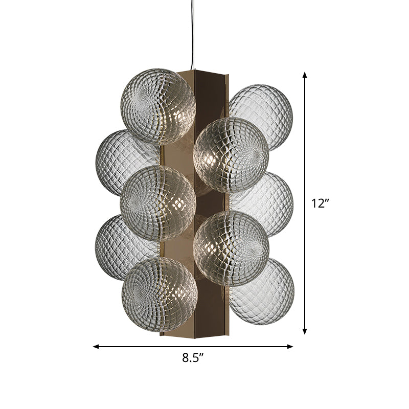 LED Bedside Pendant Modernist Brass Chandelier Light with Bubble Clear Lattice Glass Shade Clearhalo 'Ceiling Lights' 'Chandeliers' 'Clear' 'Close To Ceiling Lights' 'Glass shade' 'Glass' 'Industrial' 'Modern Chandeliers' 'Modern' 'Tiffany' 'Traditional Chandeliers' Lighting' 520515