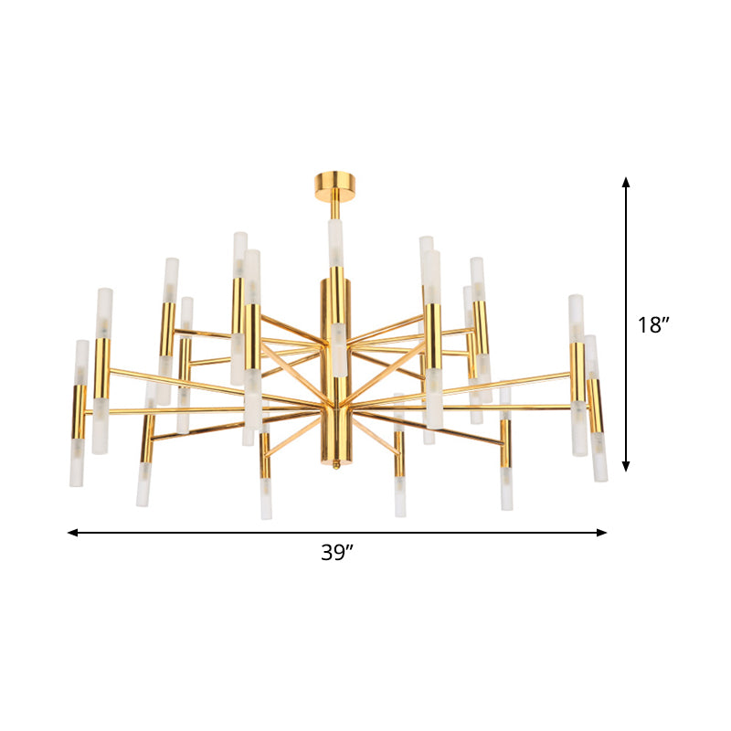 Metallic 2-Tier Slim Tube Pendant Minimalist 40-Head Ceiling Chandelier in Brass for Living Room Clearhalo 'Ceiling Lights' 'Chandeliers' 'Close To Ceiling Lights' 'Glass shade' 'Glass' 'Modern Chandeliers' 'Modern' Lighting' 520540