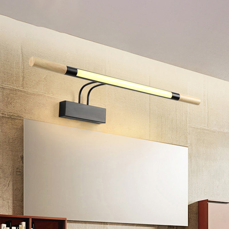 Linear Vanity Lighting Modern Led Wood Vanity Wall Sconce with Curved White/Black Arm in White/Warm Light Clearhalo 'Vanity Lights' 'Wall Lights' Lighting' 520546