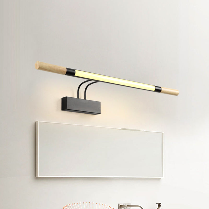 Linear Vanity Lighting Modern Led Wood Vanity Wall Sconce with Curved White/Black Arm in White/Warm Light Clearhalo 'Vanity Lights' 'Wall Lights' Lighting' 520547