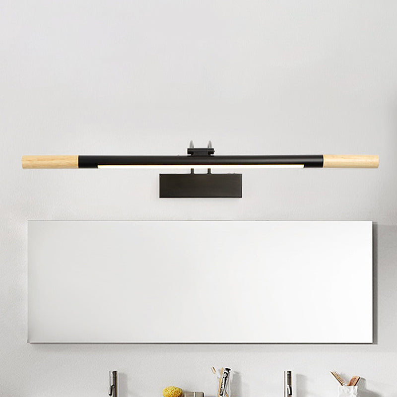 Linear Vanity Lighting Modern Led Wood Vanity Wall Sconce with Curved White/Black Arm in White/Warm Light Clearhalo 'Vanity Lights' 'Wall Lights' Lighting' 520548
