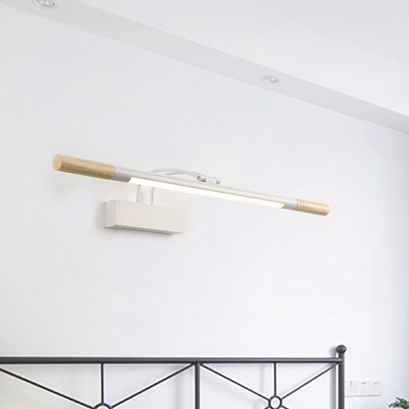 Linear Vanity Lighting Modern Led Wood Vanity Wall Sconce with Curved White/Black Arm in White/Warm Light White Warm Clearhalo 'Vanity Lights' 'Wall Lights' Lighting' 520550