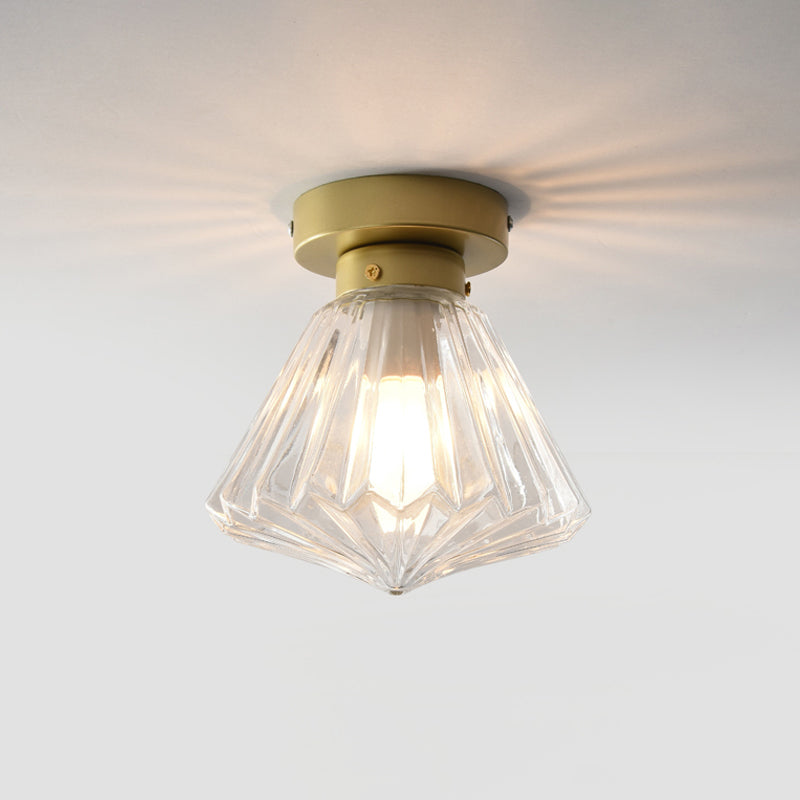 1-Light Bedroom Flush Mount Light Post Modern Brass Flush Lamp with Diamond Clear Prismatic Glass Shade Clearhalo 'Ceiling Lights' 'Close To Ceiling Lights' 'Close to ceiling' 'Flush mount' Lighting' 520554