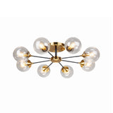 8 Heads Living Room Semi Flush Mount Modernism Brass Flush Light Fixture with Ball Clear Glass Shade Clearhalo 'Ceiling Lights' 'Close To Ceiling Lights' 'Close to ceiling' 'Glass shade' 'Glass' 'Semi-flushmount' Lighting' 520578
