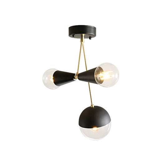 Black Ball and Hourglass Semi Flush Mount Contemporary 3 Bulbs Clear Glass Close to Ceiling Light Clearhalo 'Ceiling Lights' 'Close To Ceiling Lights' 'Close to ceiling' 'Glass shade' 'Glass' 'Island Lights' 'Semi-flushmount' Lighting' 520658