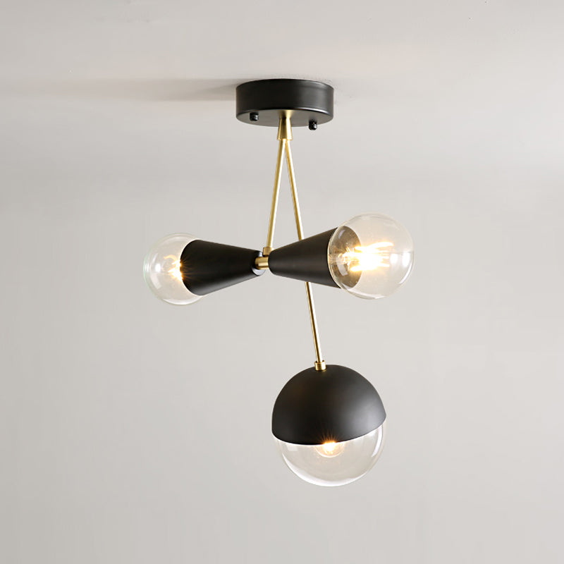 Black Ball and Hourglass Semi Flush Mount Contemporary 3 Bulbs Clear Glass Close to Ceiling Light Clearhalo 'Ceiling Lights' 'Close To Ceiling Lights' 'Close to ceiling' 'Glass shade' 'Glass' 'Island Lights' 'Semi-flushmount' Lighting' 520659