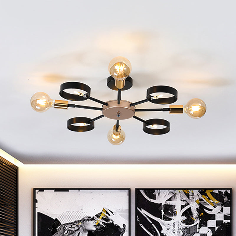 Sputnik Metal Flush Ceiling Light Post Modern 8 Heads Black LED Semi Flush Mount for Living Room Clearhalo 'Ceiling Lights' 'Close To Ceiling Lights' 'Close to ceiling' 'Glass shade' 'Glass' 'Pendant Lights' 'Semi-flushmount' Lighting' 520668