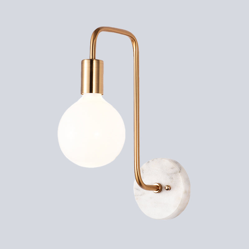 Gold Sphere Sconce Light Fixture Modernism 1-Head Cream Glass Wall Mounted Lamp with Right Angle Arm Clearhalo 'Cast Iron' 'Glass' 'Industrial' 'Modern wall lights' 'Modern' 'Tiffany' 'Traditional wall lights' 'Wall Lamps & Sconces' 'Wall Lights' Lighting' 520734
