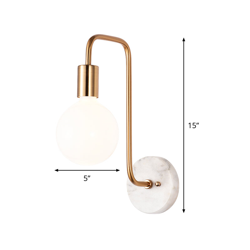 Gold Sphere Sconce Light Fixture Modernism 1-Head Cream Glass Wall Mounted Lamp with Right Angle Arm