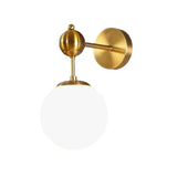 White Glass Global Wall Light Fixture Post Modern 1-Bulb Sconce Lamp in Brass with Adjustable Node Clearhalo 'Cast Iron' 'Glass' 'Industrial' 'Modern wall lights' 'Modern' 'Tiffany' 'Traditional wall lights' 'Wall Lamps & Sconces' 'Wall Lights' Lighting' 520738