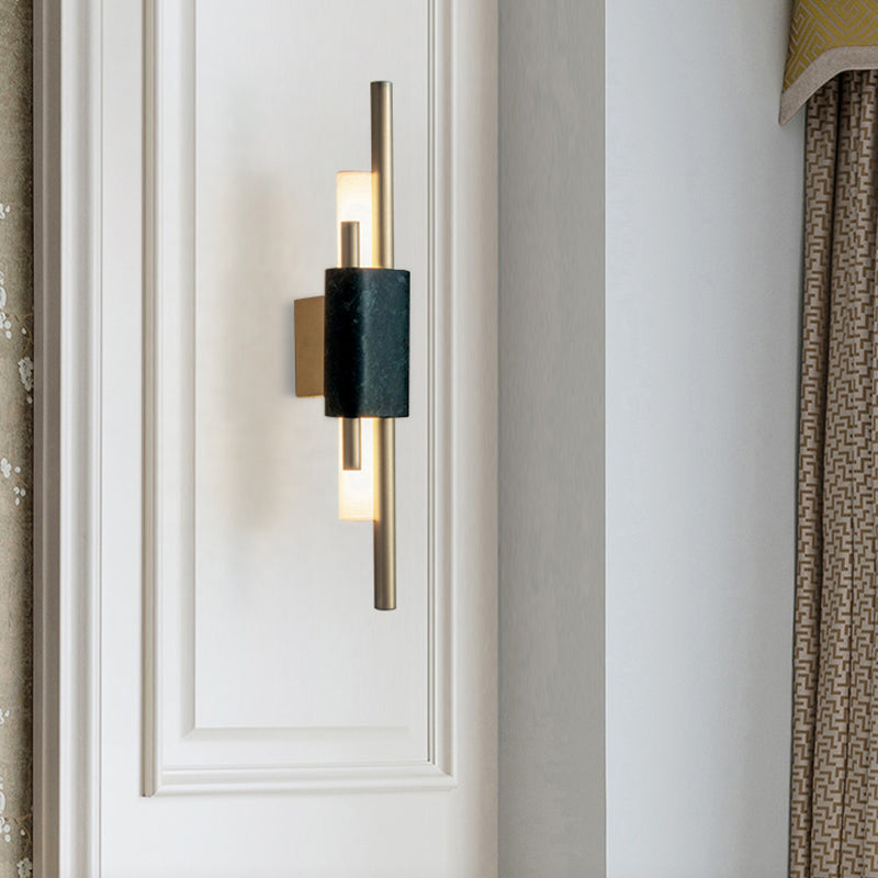 Slim Tube Sconce Lighting Modernist Metal LED Brass Wall Mounted Lamp with Rectangle Black Marble Deco Blackish Green Clearhalo 'Cast Iron' 'Glass' 'Industrial' 'Modern wall lights' 'Modern' 'Tiffany' 'Traditional wall lights' 'Wall Lamps & Sconces' 'Wall Lights' Lighting' 520741