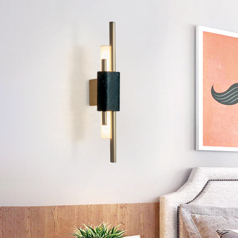 Slim Tube Sconce Lighting Modernist Metal LED Brass Wall Mounted Lamp with Rectangle Black Marble Deco Clearhalo 'Cast Iron' 'Glass' 'Industrial' 'Modern wall lights' 'Modern' 'Tiffany' 'Traditional wall lights' 'Wall Lamps & Sconces' 'Wall Lights' Lighting' 520742