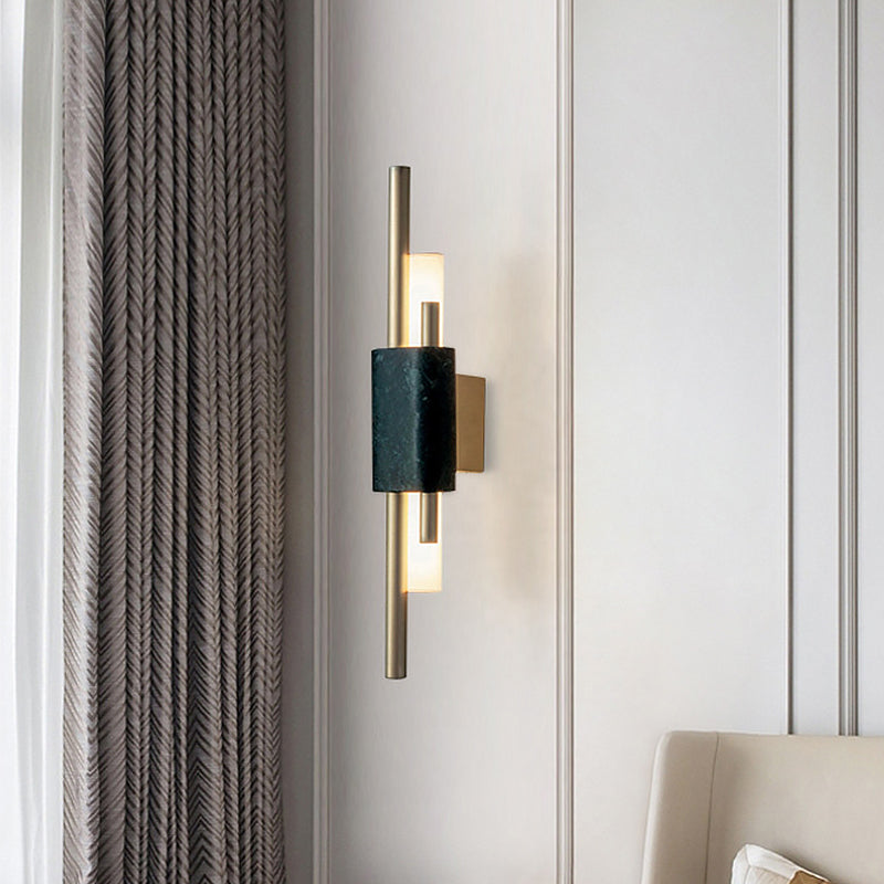 Slim Tube Sconce Lighting Modernist Metal LED Brass Wall Mounted Lamp with Rectangle Black Marble Deco Clearhalo 'Cast Iron' 'Glass' 'Industrial' 'Modern wall lights' 'Modern' 'Tiffany' 'Traditional wall lights' 'Wall Lamps & Sconces' 'Wall Lights' Lighting' 520743