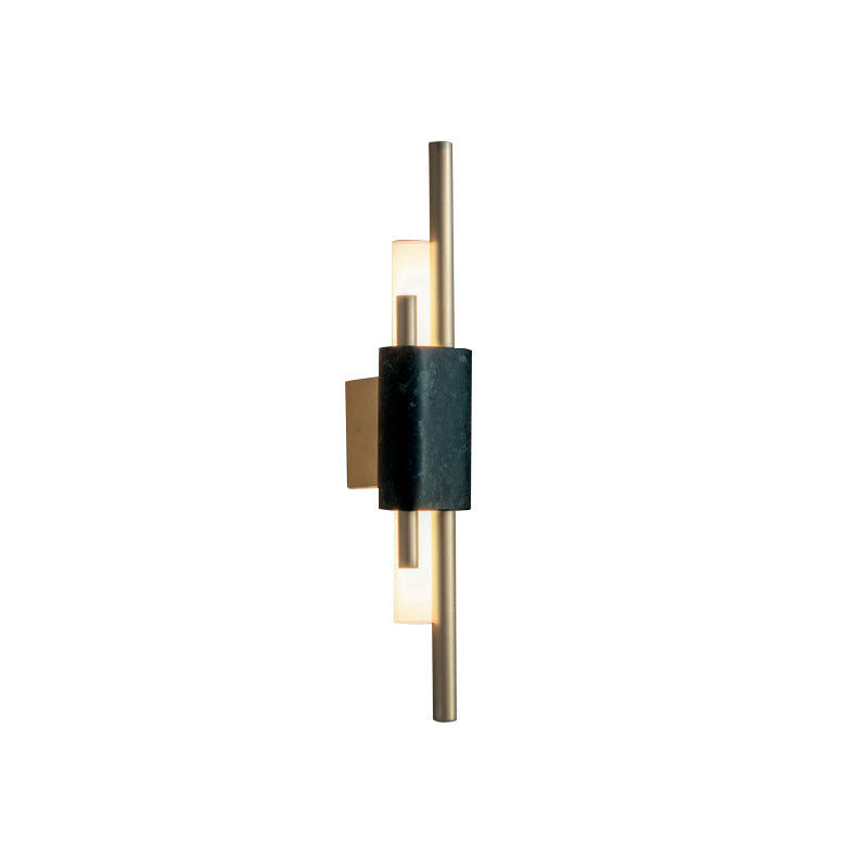 Slim Tube Sconce Lighting Modernist Metal LED Brass Wall Mounted Lamp with Rectangle Black Marble Deco Clearhalo 'Cast Iron' 'Glass' 'Industrial' 'Modern wall lights' 'Modern' 'Tiffany' 'Traditional wall lights' 'Wall Lamps & Sconces' 'Wall Lights' Lighting' 520744